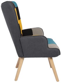 Πολυθρόνα ArteLibre BRIAR Κίτρινο/Μπλε Patchwork Ύφασμα/Ξύλο 73x69x96cm