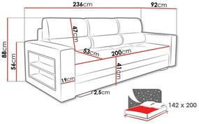 Καναπές κρεβάτι Decatur 100, Αριθμός θέσεων: 4, Αποθηκευτικός χώρος, 88x236x92cm, 117 kg, Πόδια: Ξύλο | Epipla1.gr