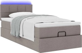 vidaXL Οθωμανικό κρεβάτι με στρώμα &amp; LEDs Taupe 90x200 cm ύφασμα