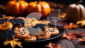 Intra Συλλεκτικό Ξύλινο Παζλ Plywood  4mm - Μπισκότα Jack-o-lantern σε σχήμα κολοκύθας σε ένα πιάτο Σε Ξύλινο Κουτί - Διαστάσεις: 10x10 cm – 25 κομμάτια