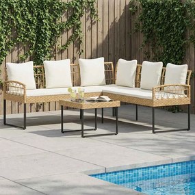 vidaXL Σετ Καναπέ Κήπου με μαξιλάρι 2 pcs Φυσικό Πολυ Ράτταν Ατσάλι