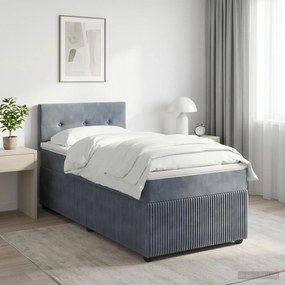 vidaXL Κρεβάτι box spring με στρώμα Σκούρο Γκρι 90 x 200 cm Βελούδο