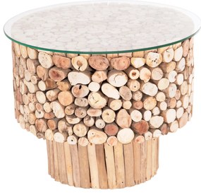 ΤΡΑΠΕΖΙ ΣΑΛΟΝΙΟΥ ΣΤΡΟΓΓΥΛΟ SPARROW HM9963 DRIFTWOOD--ΓΥΑΛΙ Φ65x51,5Υεκ.