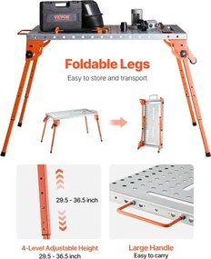 Welding Table 44" x 21" 500LBS Folding Workbench with 4-Level Adjustable Height