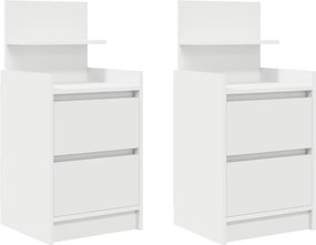 vidaXL Κομοδίνα με 2 συρτάρια 2 τεμάχια Λευκό 38x34x80 εκ.