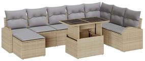vidaXL Σετ Καναπέ Κήπου με αποθήκευση 9 pcs Μπεζ Πολυ ράταν