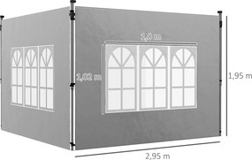 Σετ 2 πλαϊνά πάνελ για κιόσκι 3x3/3x4 m, πλαϊνός τοίχος με παράθυρο, αδιάβροχο ανοιχτό γκρι