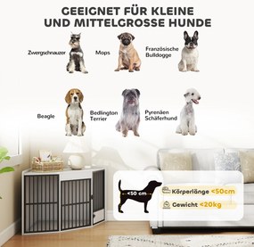 Κλουβί σκύλου PawHut, κουτί διαμονής για μικρούς και μεσαίους σκύλους, κουτί κατοικίδιου, πόρτα τροφοδοσίας, MDF, μέταλλο, λευκό