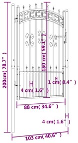 vidaXL Πόρτα Φράχτη με Ακίδες Μαύρη 103x200 εκ. Ατσάλι με Ηλεκτρ. Βαφή