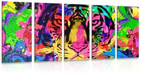 Εικόνα 5 μερών πολύχρωμο κεφάλι τίγρεων - 100x50