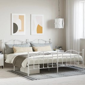 Πλαίσιο Κρεβατιού με Κεφαλάρι&amp;Ποδαρικό Λευκό 193x203εκ. Μέταλλο