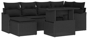vidaXL Σετ Καναπέ Κήπου με μαξιλάρι 7 pcs Μαύρο Πολυ ράταν