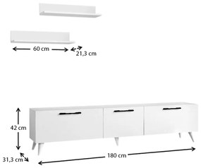 Έπιπλο τηλεόρασης Mareta Megapap από μελαμίνη χρώμα λευκό 180x31,3x42εκ. - GP042-0172,1