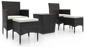 vidaXL Σετ Επίπλων Bistro Κήπου 5 τεμ. Μαύρο Συνθ. Ρατάν/Ψημένο Γυαλί