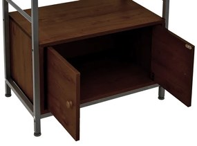 Ραφιέρα επιδαπέδια με ντουλάπι Kuili pakoworld μέταλλο μαύρο-mdf σε καρυδί απόχρωση 60x36x121εκ