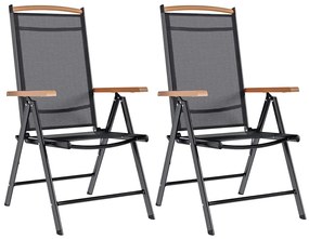 vidaXL Καρέκλες Κήπου Πτυσσόμενες 2 τεμ. Μαύρες Αλουμίνιο/Textilene