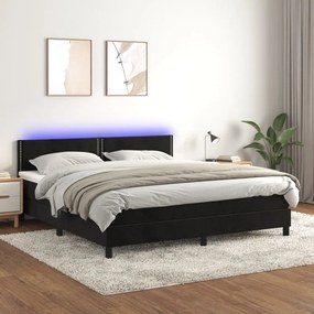 Κρεβάτι Boxspring με Στρώμα &amp; LED Μαύρο 180x200 εκ. Βελούδινο