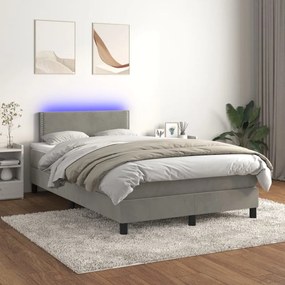 Κρεβάτι Boxspring με Στρώμα &amp; LED Αν.Γκρι 120x200 εκ. Βελούδινο