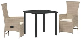 vidaXL Σέτ φαγητού για κήπο με μαξιλάρι 3 pcs Μπεζ συνθετικό ρατάν