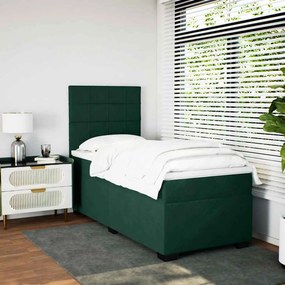 vidaXL Κρεβάτι Boxspring με Στρώμα Σκούρο Πράσινο 100x200εκ. Βελούδινο