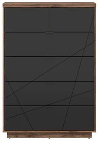 Σιφονιέρα Boston CE119, Μαύρο ματ, Σκούρα βελανιδιά delano, Με συρτάρια, Αριθμός συρταριών: 6, 131x90x43cm, 63 kg | Epipla1.gr