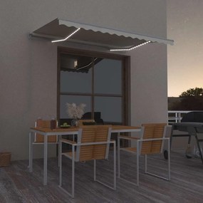 vidaXL Χειροκίνητη τέντα με ηλιακό LED 3 x 2,5 m Κρεμ 100% Πολυεστέρας