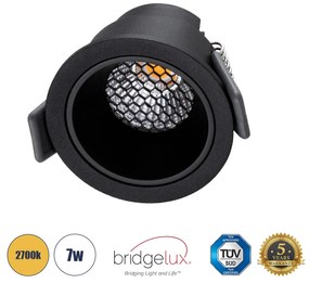 GloboStar® PLUTO-S 60251 Χωνευτό LED Spot Downlight TrimLess Φ6.4cm 7W 875lm 38° AC 220-240V IP20 Φ6.4 x Υ4.9cm - Στρόγγυλο - Μαύρο &amp; Anti-Glare HoneyComb - Θερμό Λευκό 2700K - Bridgelux COB - 5 Years Warranty