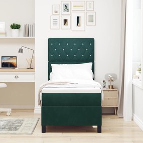 vidaXL Κρεβάτι Box Spring με Στρώμα & LED Σκούρο Πράσινο 80x200 εκ Βελούδο