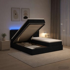 vidaXL Κρεβάτι Ottoman με Στρώμα και LED Μαύρο 180 x 200 cm Ύφασμα