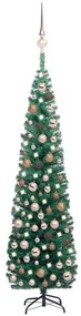 vidaXL Χριστουγεννιάτικο Δέντρο Slim με LED & Μπάλες Πράσινο 210 εκ.