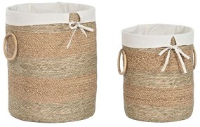 Σετ Καλαθιών Home ESPRIT Κρεμ Φυσικό Θαλασσινό γρασίδι (2 Τεμάχια)