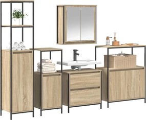 vidaXL Σετ Επίπλων Μπάνιου με ράφι 5 pcs Μπεζ Επεξεργασμένο ξύλο