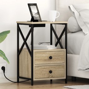 vidaXL Κομοδίνο με Σταθμό Φόρτισης με συρτάρι 2 pcs Sonoma Δρυς