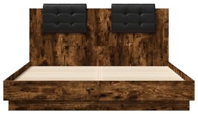vidaXL Πλαίσιο Κρεβατιού με Κεφαλάρι/LED Καπν. Δρυς 140x200 εκ.