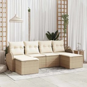 vidaXL Σετ Καναπέ Κήπου με μαξιλάρι 6 pcs Μπεζ Πολυ ράταν