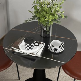 HOMCOM Στρογγυλό Τραπέζι Τραπεζαρίας, Επικαλυμμένο με Πούδρα Ατσάλι, MDF με Μελαμίνη, Αντιολισθητικά Πόδια, 70 x 74 cm, Μαύρο