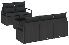 vidaXL Σετ 6 Τεμαχίων Καναπέ Κήπου με Μαξιλάρια Μαύρο Πολυ Ρατάν
