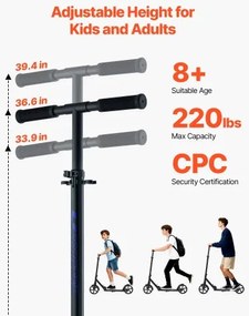 VEVOR Kick Scooter for Kids Ages 8+, Teens &amp; Adults, 2-Wheel Toddler Scooter with Adjustable Height Handlebar, Wide Anti-Slip Deck, Foldable Lightweight for Boys &amp; Girls up to 99.8 kg, Black + Purple