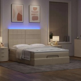 vidaXL Οθωμανικό κρεβάτι με στρώμα &amp; LEDs Cream 140x190cm Ύφασμα