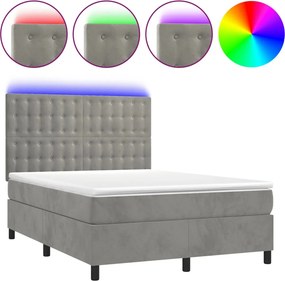 vidaXL Κρεβάτι Boxspring με Στρώμα &amp; LED Αν.Γκρι 140x200 εκ. Βελούδινο