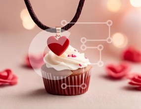 Intra Συλλεκτικό Ξύλινο Παζλ Plywood  4mm - Κρεμαστό κολιέ Cupcake με κόκκινες καρδιές Σε Ξύλινο Κουτί - Διαστάσεις Puzzle: 10x10 cm – 25 κομμάτια