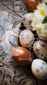 Intra Συλλεκτικό Ξύλινο Παζλ Plywood 4mm - Διακοσμημένα Πασχαλινά αυγά και λουλούδια στο πιάτο Σε Ξύλινο Κουτί - Διαστάσεις: 10x10 cm – 25 κομμάτια