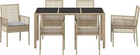 vidaXL Σέτ φαγητού για κήπο 7 pcs Μπεζ συνθετικό ρατάν