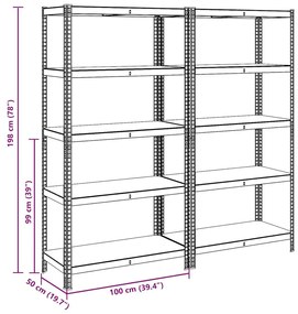 Ράφια αποθήκευσης 5 επιπέδων 2 τμχ Ασημί χάλυβας &amp; Τεχνικό ξύλο - Ασήμι