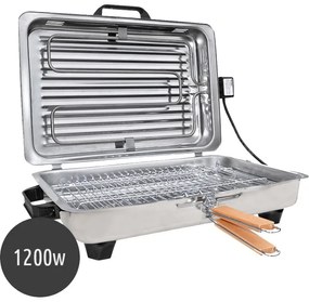 Roller 20107 Επιτραπέζια Ηλεκτρική Ψησταριά Σχάρας με Καπάκι &amp; Διπλή Σχάρα 38x24,5cm 1200W Inox