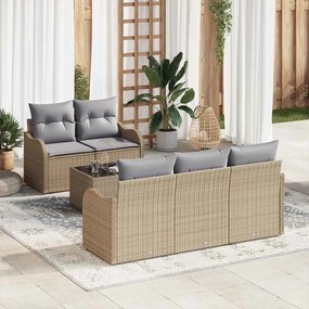vidaXL Σετ Καναπέ Κήπου 6 pcs Μπεζ Πολυ ράταν
