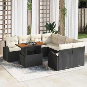 vidaXL Σετ Καναπέ Κήπου με μαξιλάρι 9 pcs Μαύρο και κρεμ