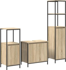 vidaXL Σετ Επίπλων Μπάνιου με ράφι 3 pcs Σονομα δρυς και Μαύρο