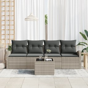 vidaXL Σετ Καναπέ 5 Τεμαχίων  με Μαξιλάρια Ανοιχτό Γκρι Πολυεστέρας Ρατάν