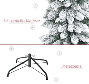 HOMCOM Τεχνητό Χριστουγεννιάτικο Δέντρο, Χιονισμένο, Λεπτό σχέδιο, Πυράντοχο, 180 cm, Πράσινο/Λευκό